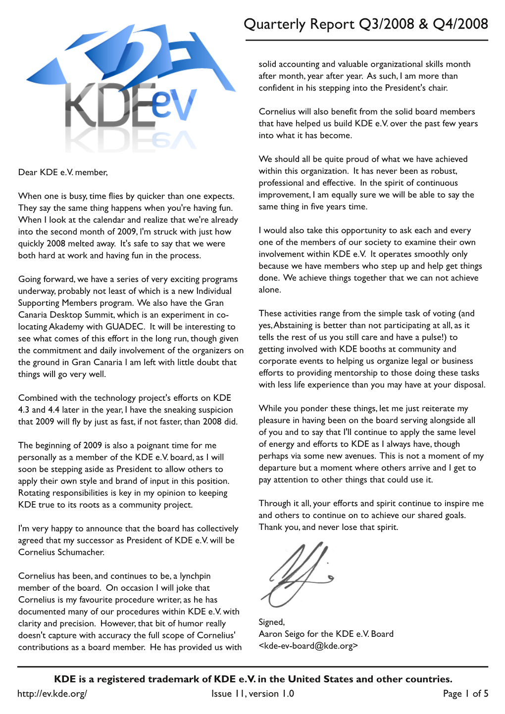 KDE E.V. Quarterly Report 2008Q3/Q4