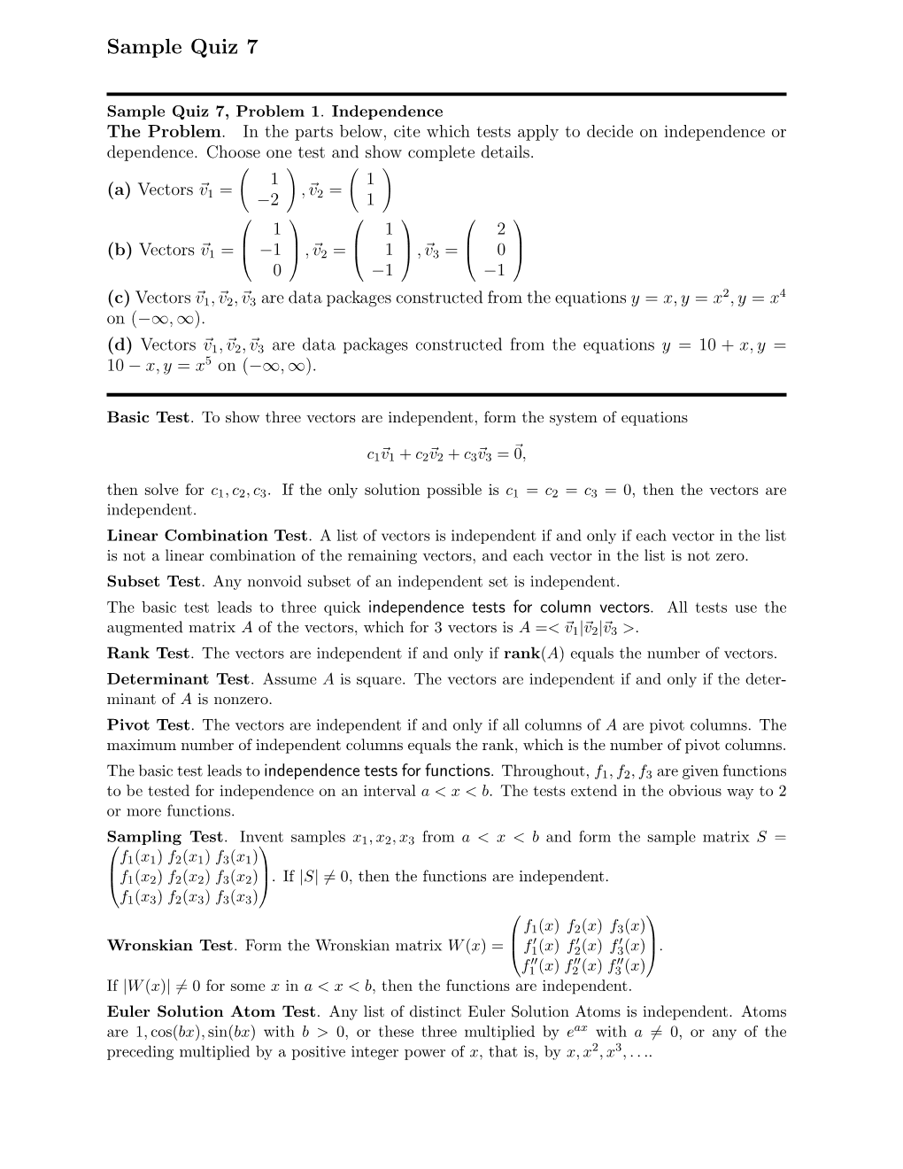 Sample Quiz 7