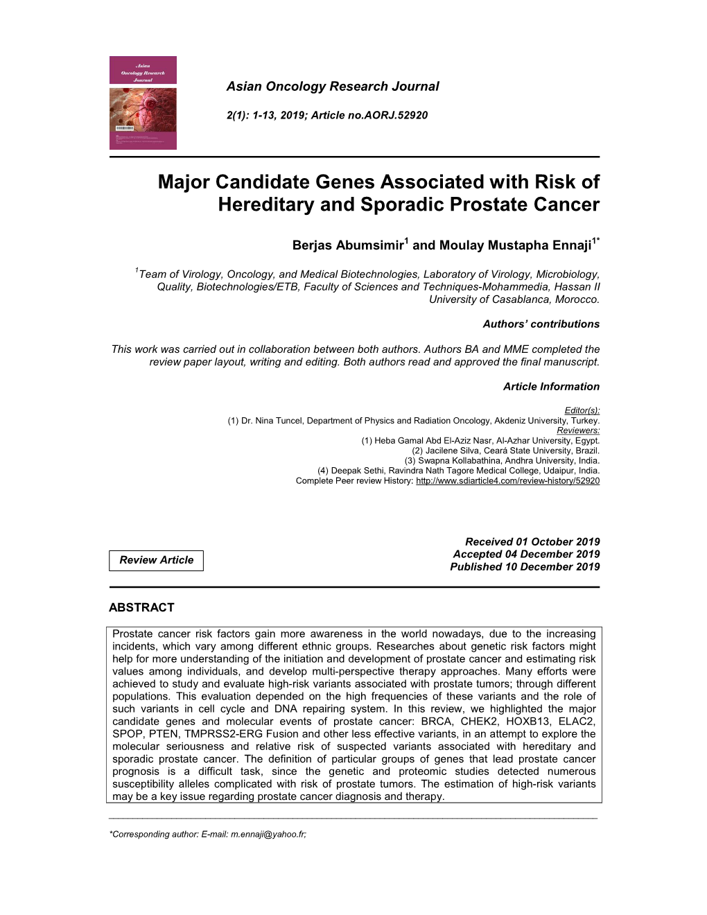 Major Candidate Genes Associated with Risk of Hereditary and Sporadic Prostate Cancer