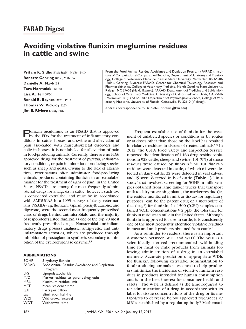 Avoiding Violative Flunixin Meglumine Residues in Cattle and Swine