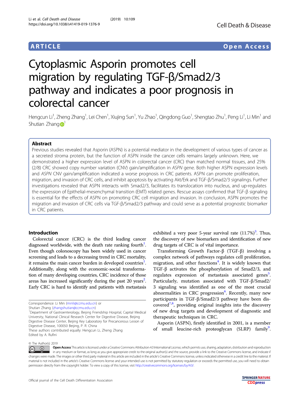 Cytoplasmic Asporin Promotes Cell Migration by Regulating TGF-Î²