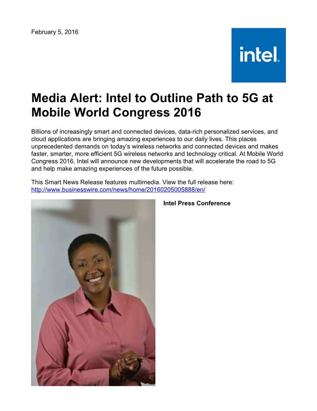 Media Alert: Intel to Outline Path to 5G at Mobile World Congress 2016