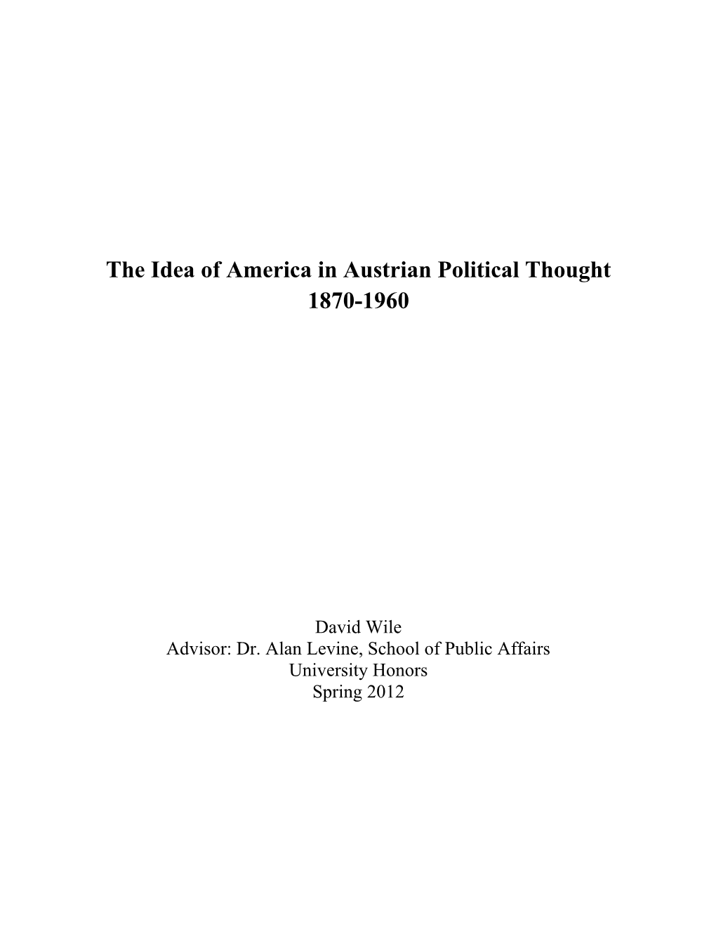 The Idea of America in Austrian Political Thought 1870-1960