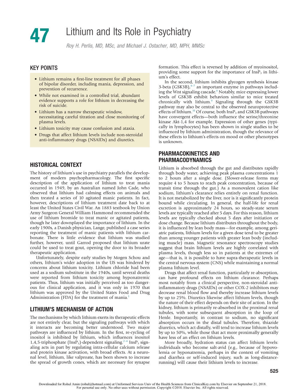 47 Lithium and Its Role in Psychiatry Roy H