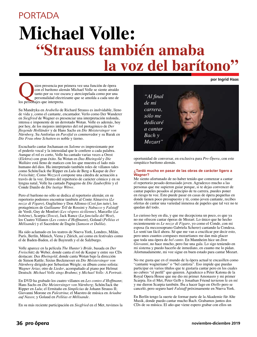 Michael Volle: “Strauss También Amaba La Voz Del Barítono”