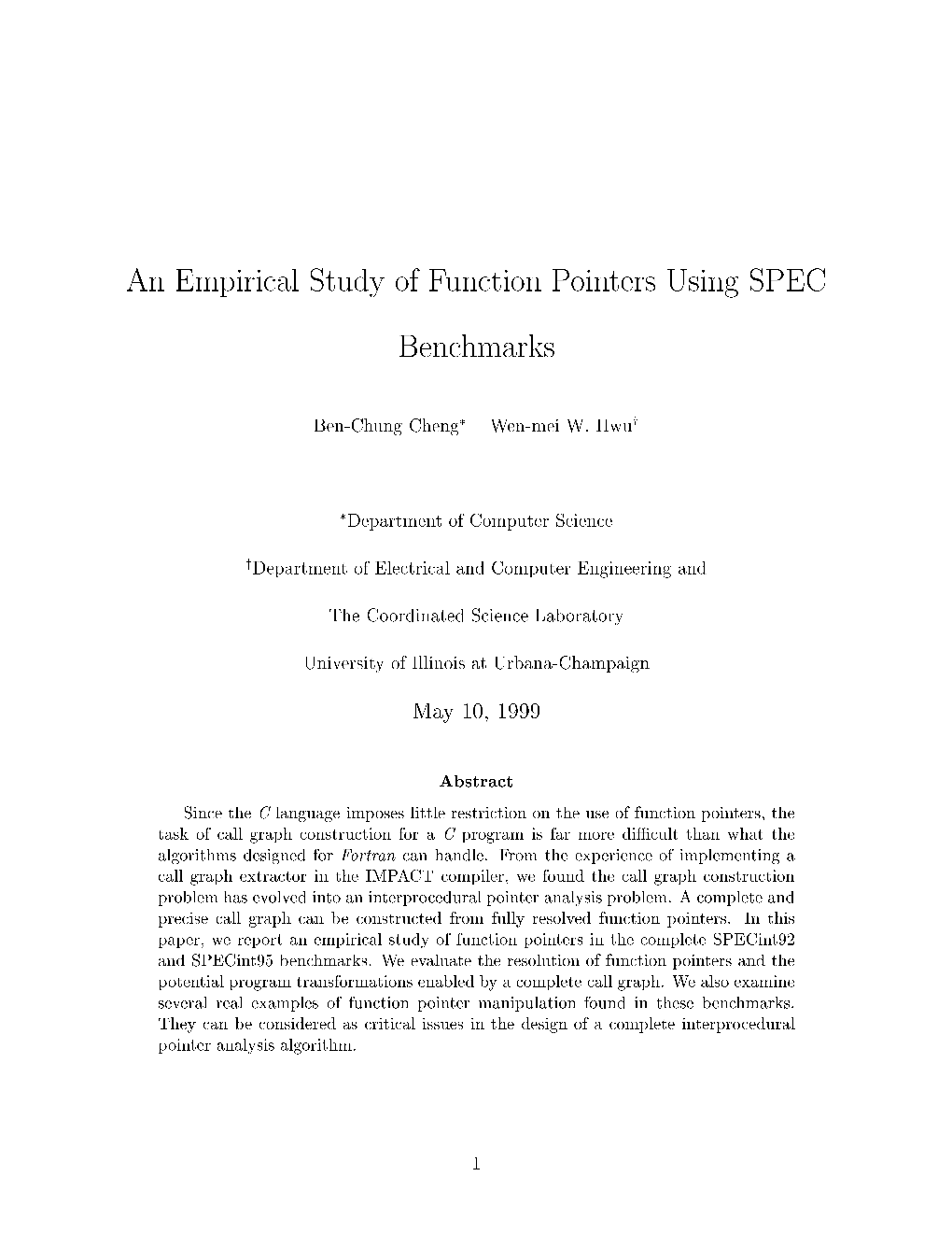 An Empirical Study of Function Pointers Using SPEC Benchmarks