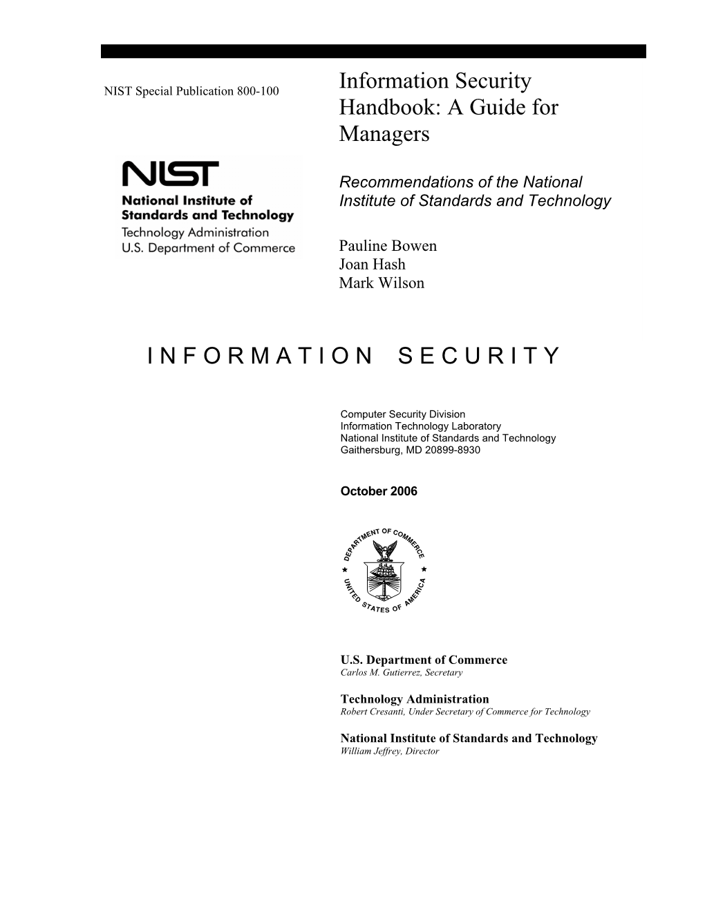 NIST SP 800-100, Information Security Handbook: a Guide for Managers