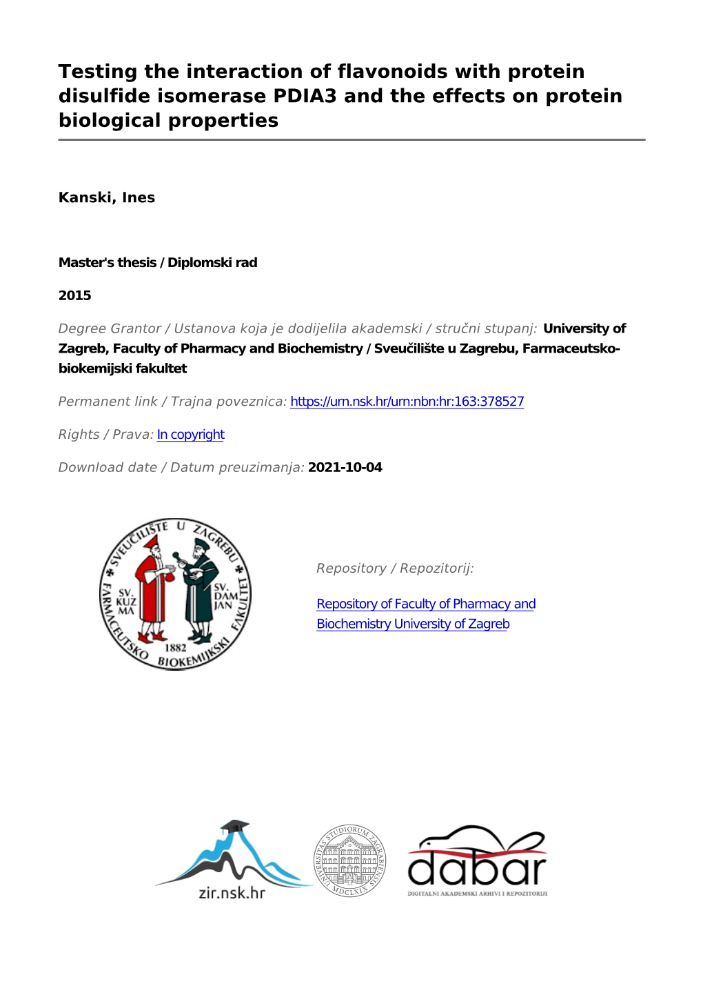 Testing the Interaction of Flavonoids with Protein Disulfide Isomerase PDIA3 and the Effects on Protein Biological Properties