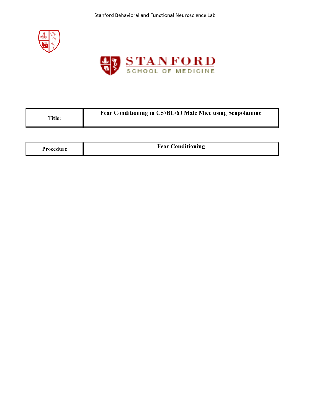 Fear Conditioning Fear Conditioning in C57BL/6J Male Mice Using