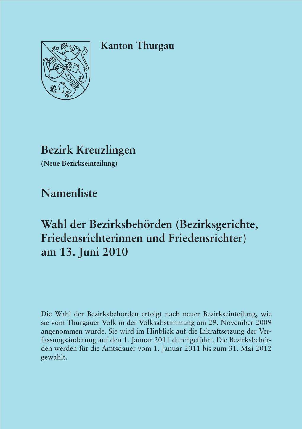 Bezirk Kreuzlingen Namenliste Wahl Der Bezirksbehörden