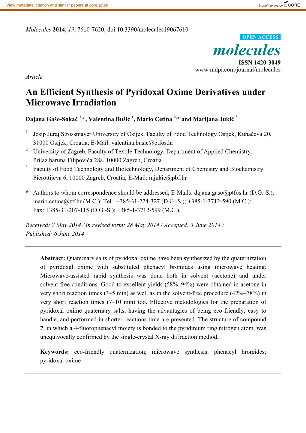 An Efficient Synthesis of Pyridoxal Oxime Derivatives Under Microwave Irradiation