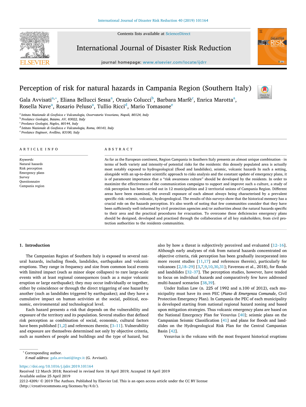 Perception of Risk for Natural Hazards in Campania Region