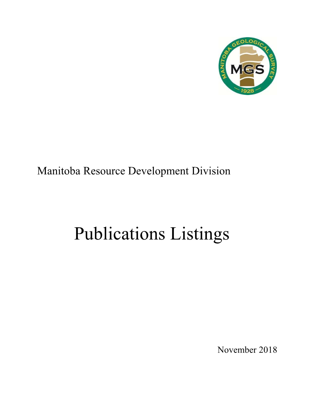 Resource Development Division Publications Listings -- November 2018