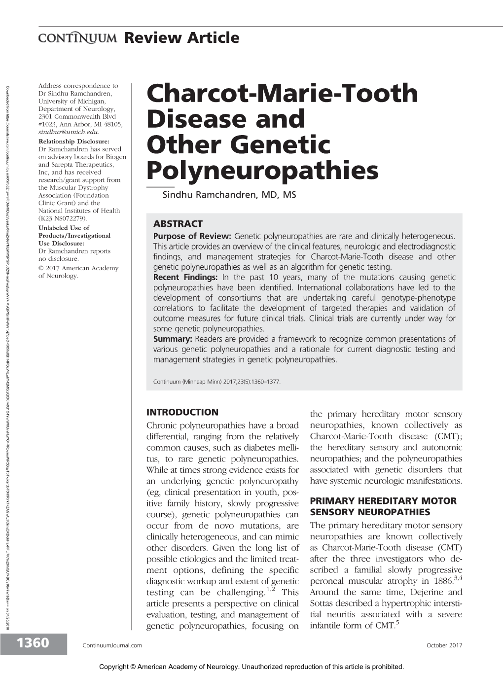 Charcot-Marie-Tooth Disease and Other Genetic Polyneuropathies