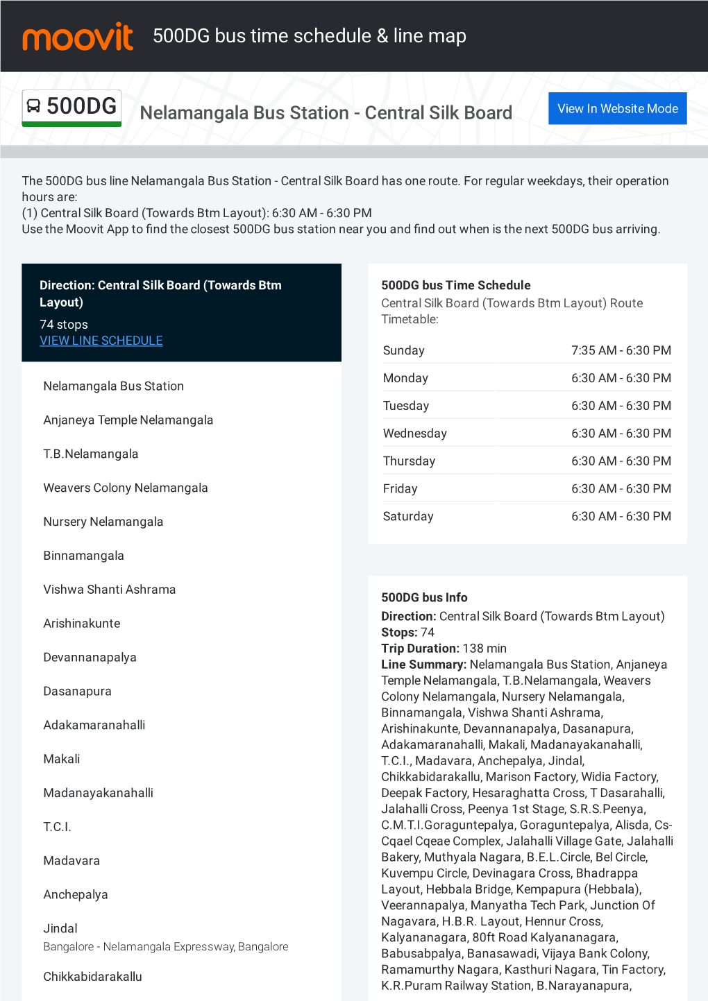 500DG Bus Time Schedule & Line Route