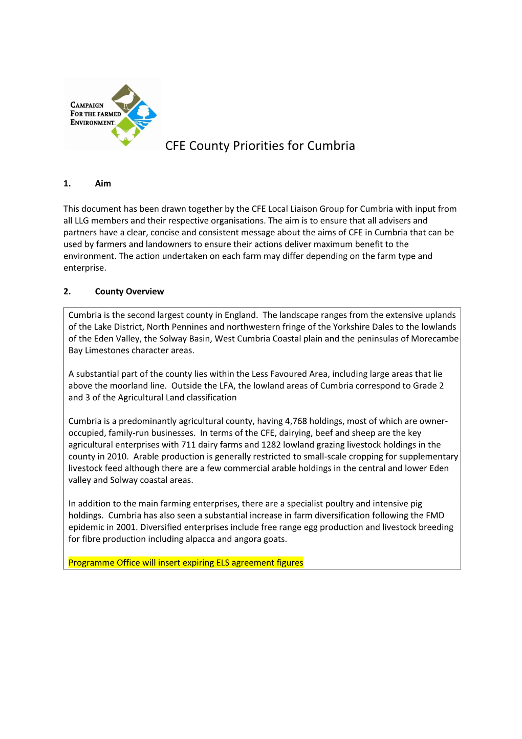 CFE County Priorities for Cumbria