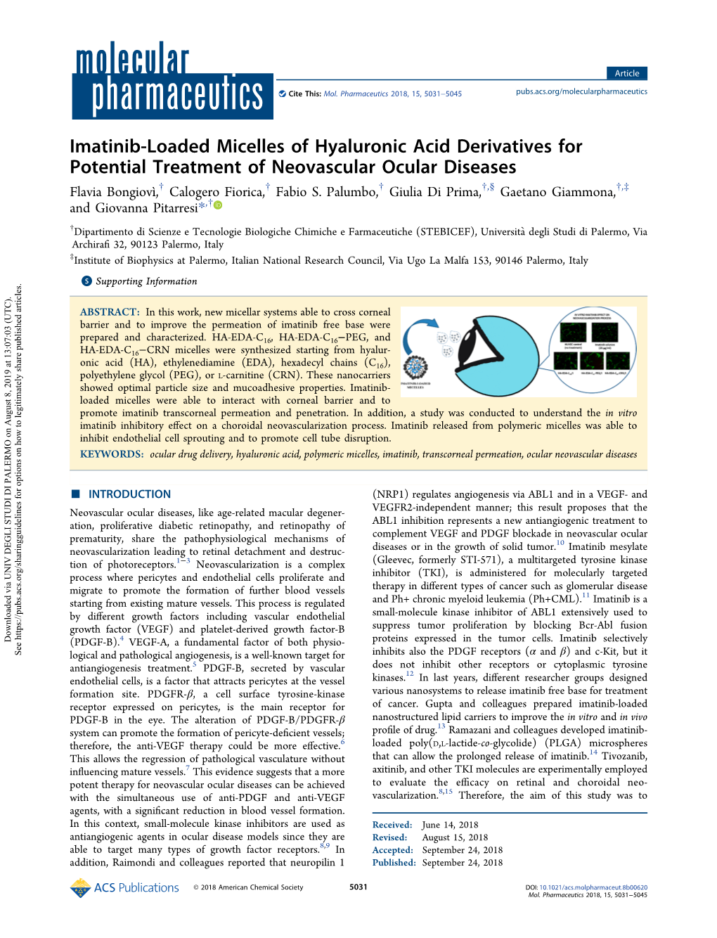 Imatinib-Loaded Micelles of Hyaluronic Acid Derivatives For