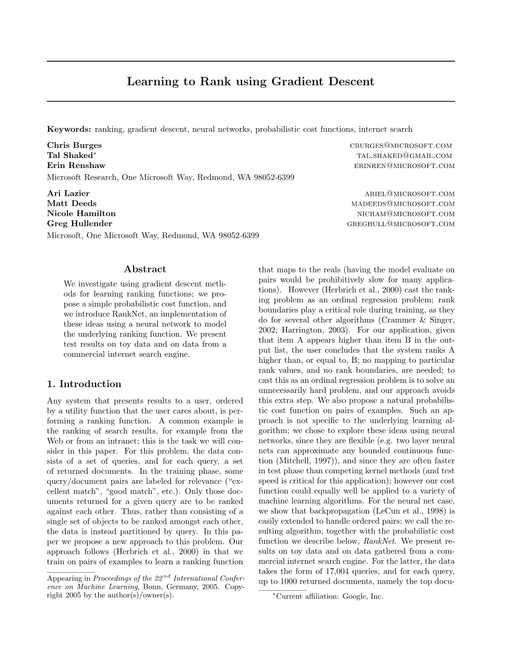 Learning to Rank Using Gradient Descent