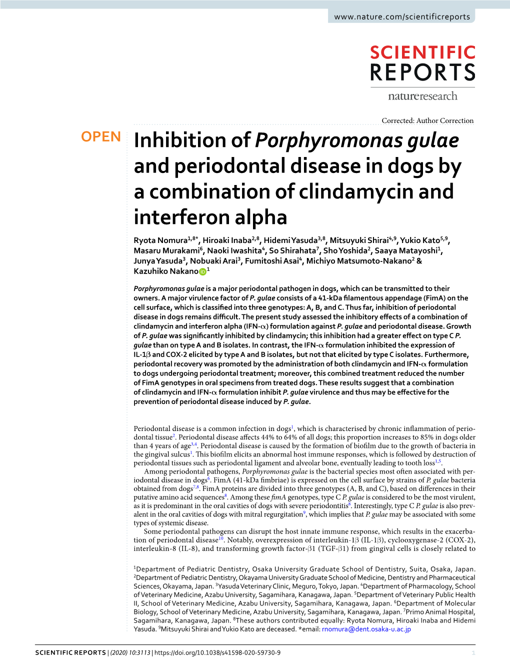 Inhibition of Porphyromonas Gulae and Periodontal Disease in Dogs By