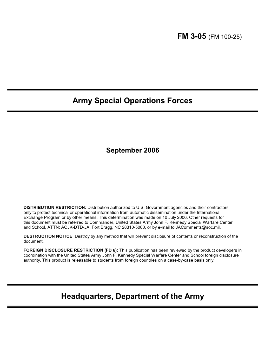 FM 3-05. Army Special Operations Forces