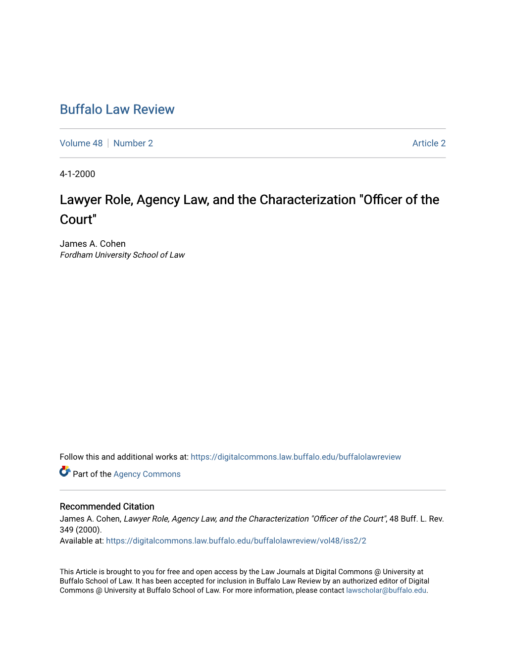 Lawyer Role, Agency Law, and the Characterization 