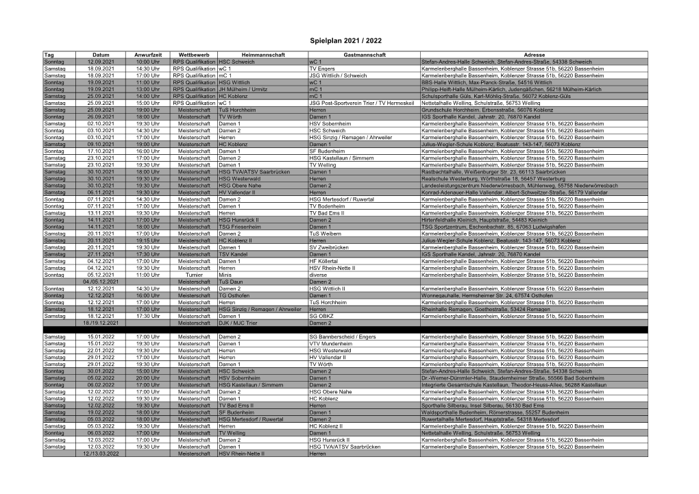 Spielplan 2021 / 2022