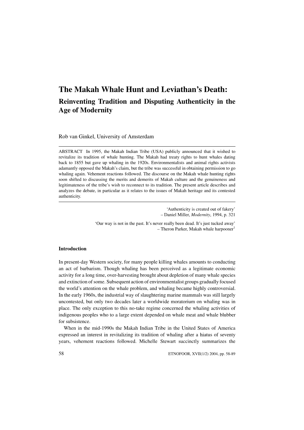 The Makah Whale Hunt and Leviathan's Death