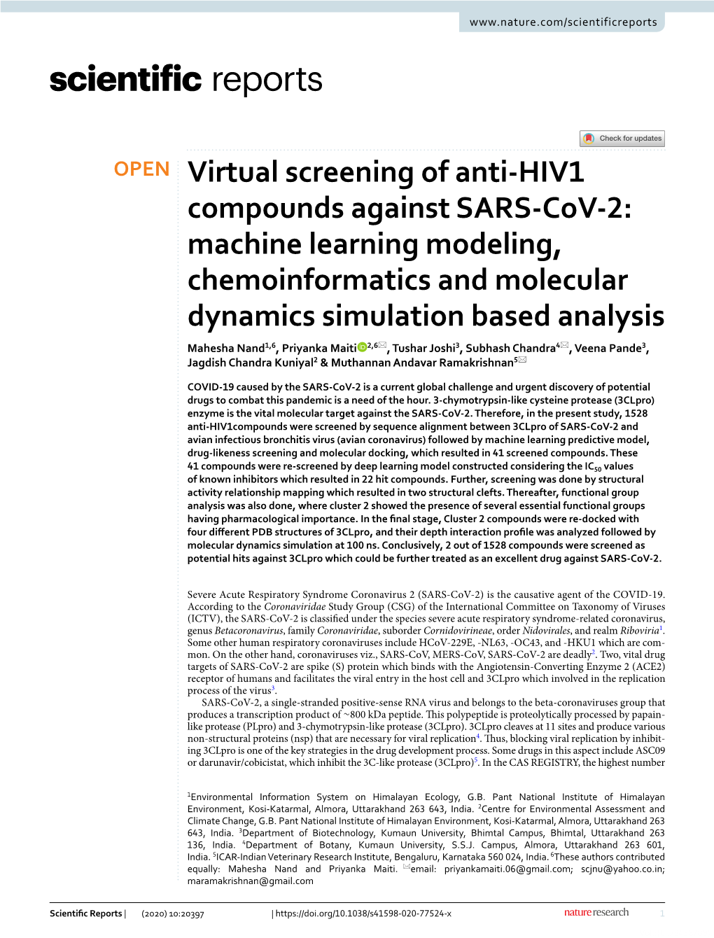 Virtual Screening of Anti-HIV1 Compounds Against SARS-Cov-2