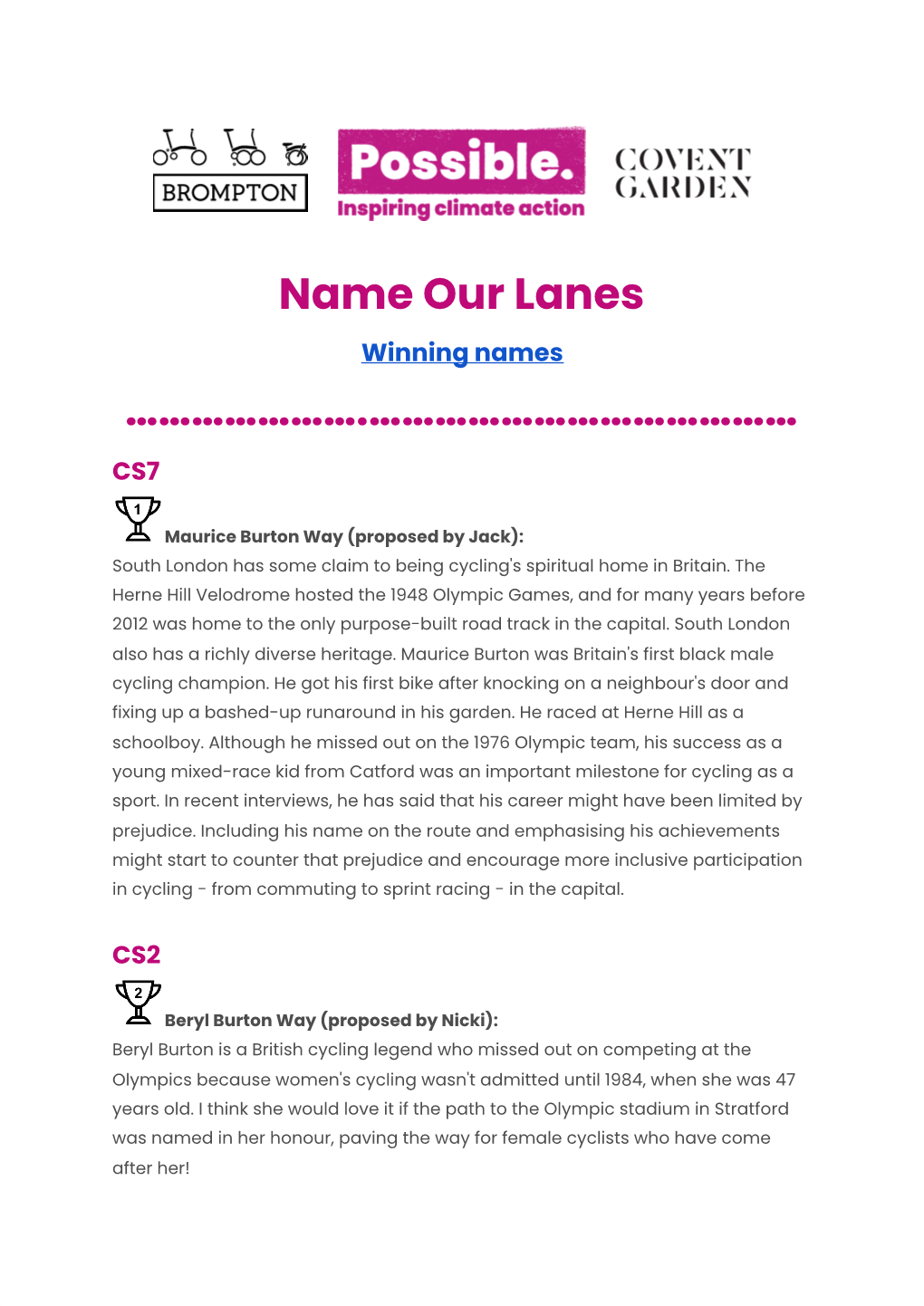 Name Our Lanes ………………….…………………………………