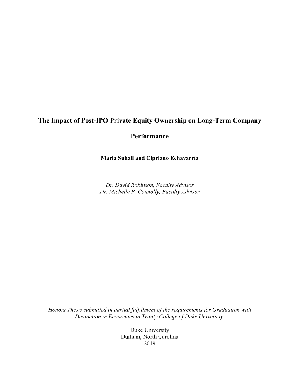 The Impact of Post-IPO Private Equity Ownership on Long-Term Company