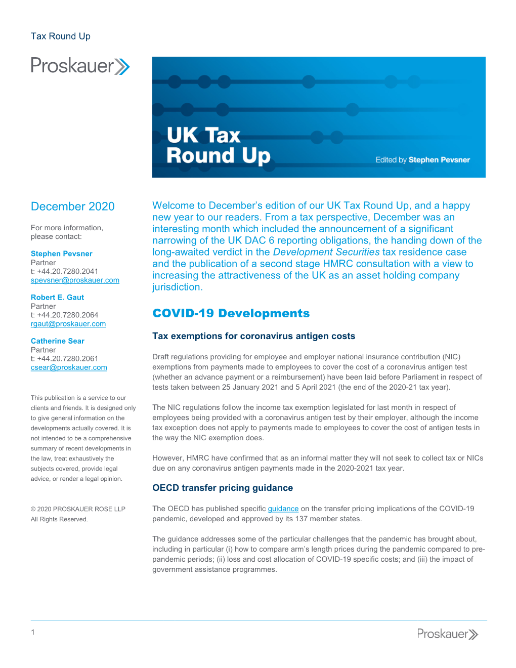 December 2020 COVID-19 Developments