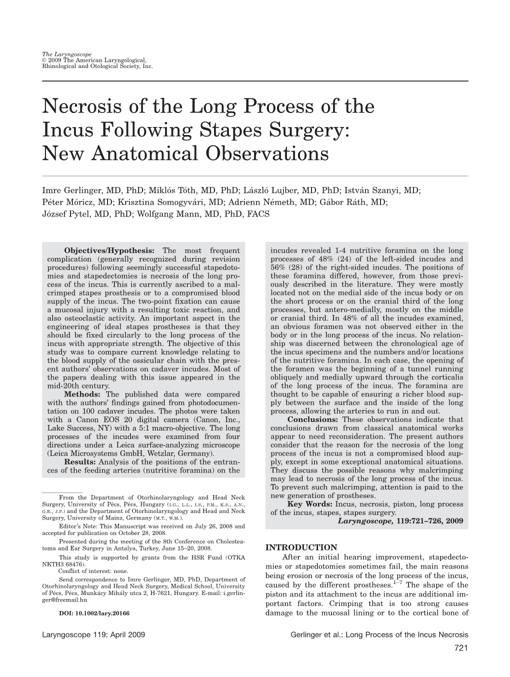 Necrosis of the Long Process of the Incus Following Stapes Surgery: New Anatomical Observations