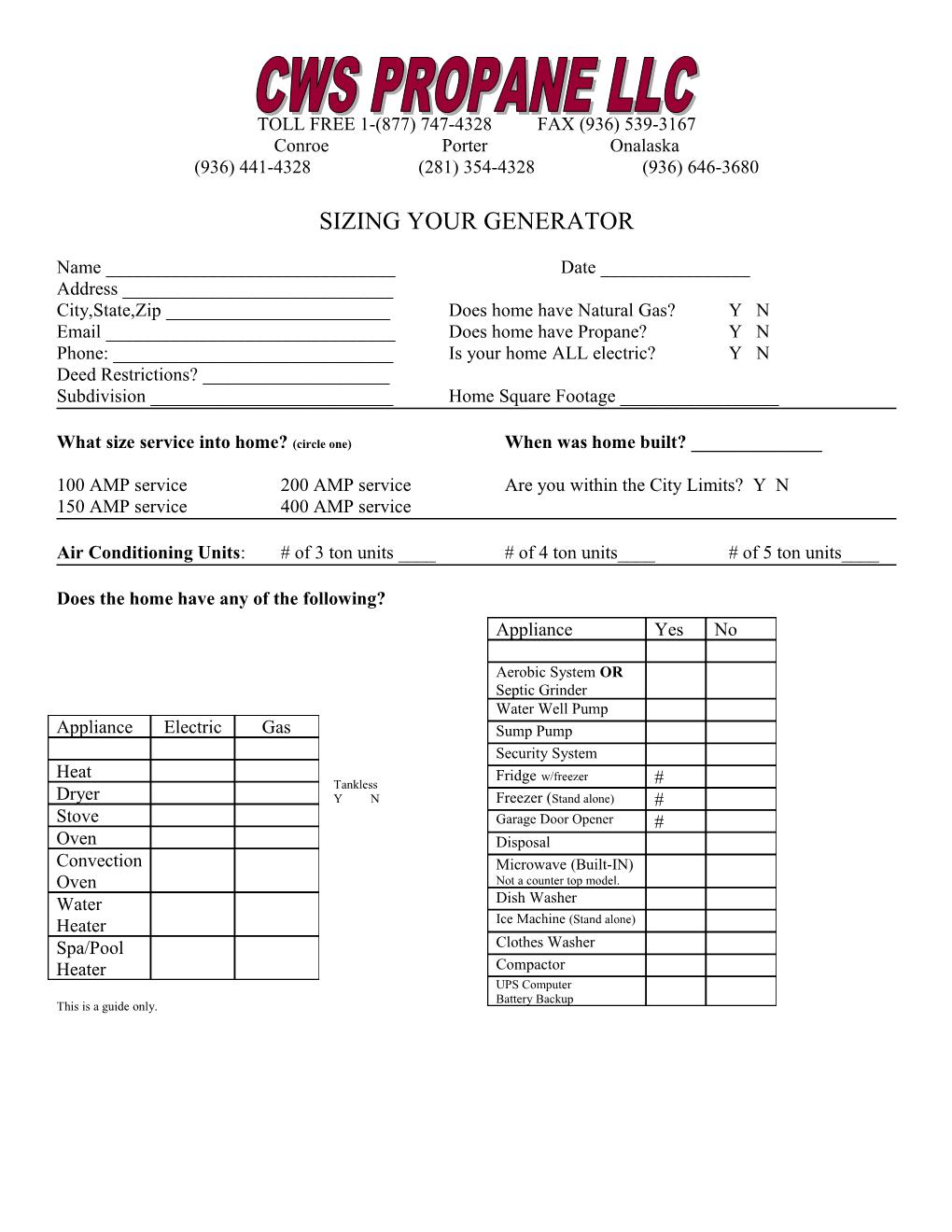 Sizing Your Generator