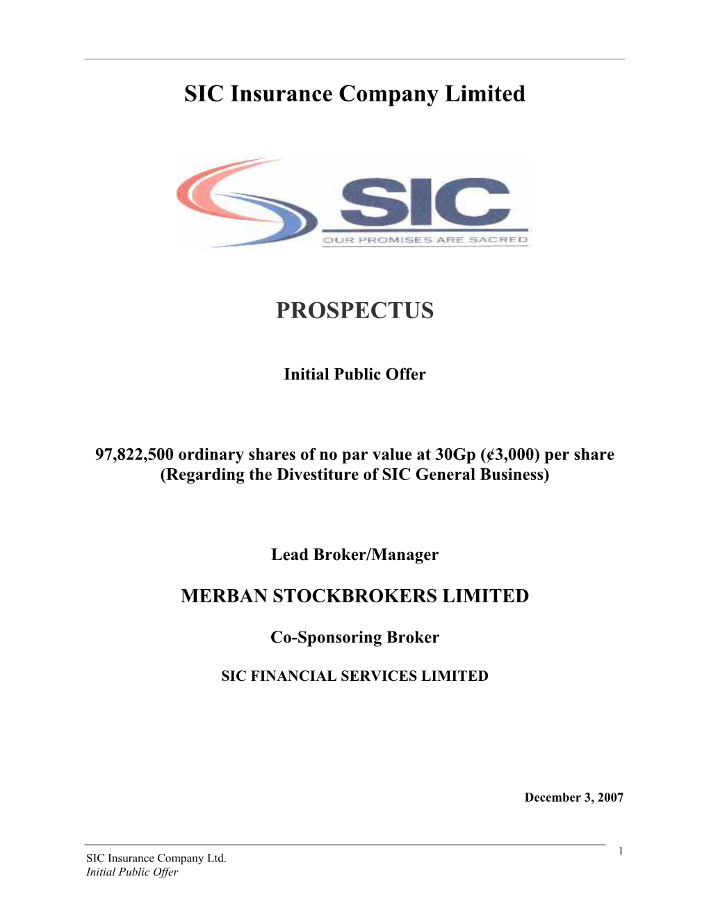 SIC Insurance Company Limited PROSPECTUS