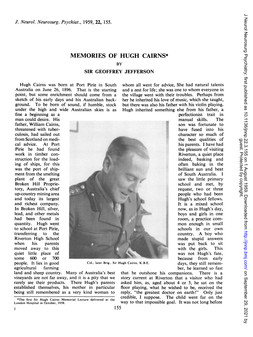 Memories of Hugh Cairns* by Sir Geoffrey Jefferson