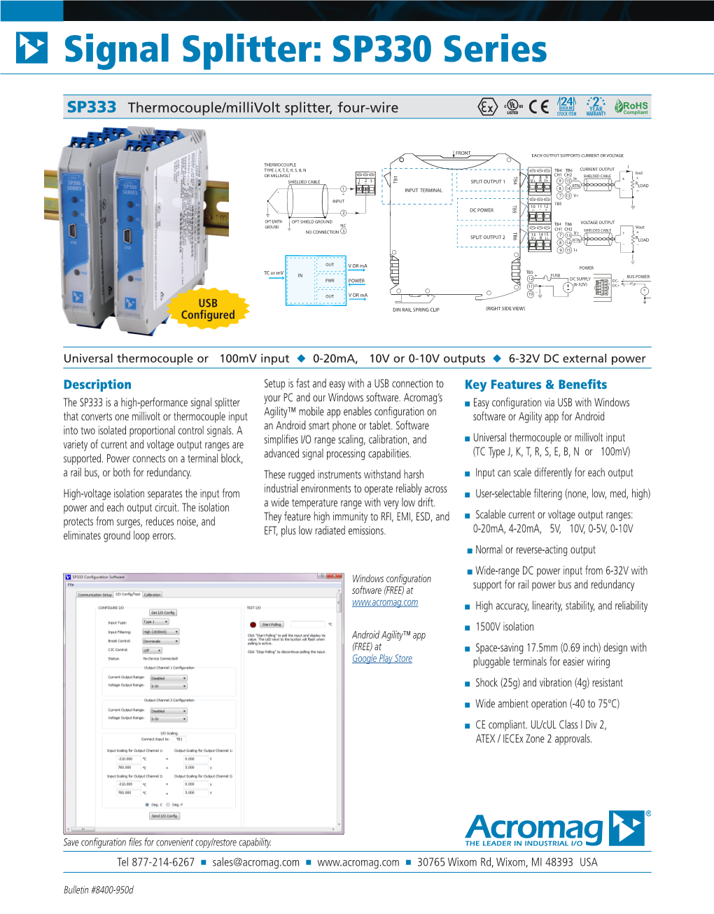 Thermocouple / Millivolt Input Signal Splitter, Four-Wire