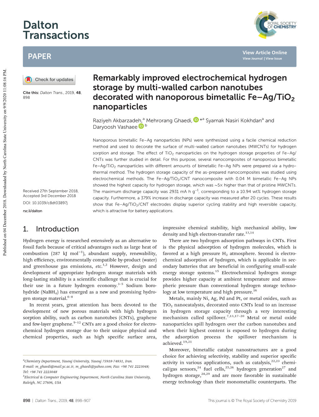 Remarkably Improved Electrochemical Hydrogen Storage by Multi-Walled