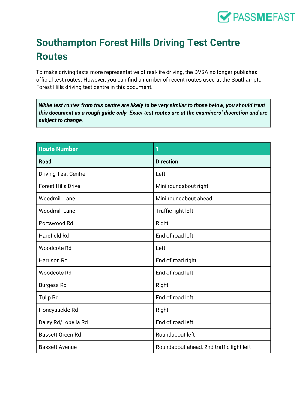 Southampton Forest Hills Driving Test Centre Routes