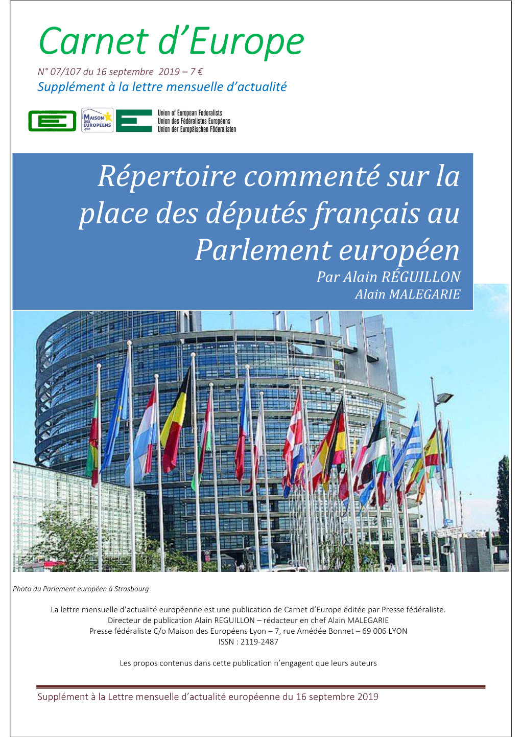 Répertoire Commenté Sur La Place Des Députés Français Au Parlement Européen