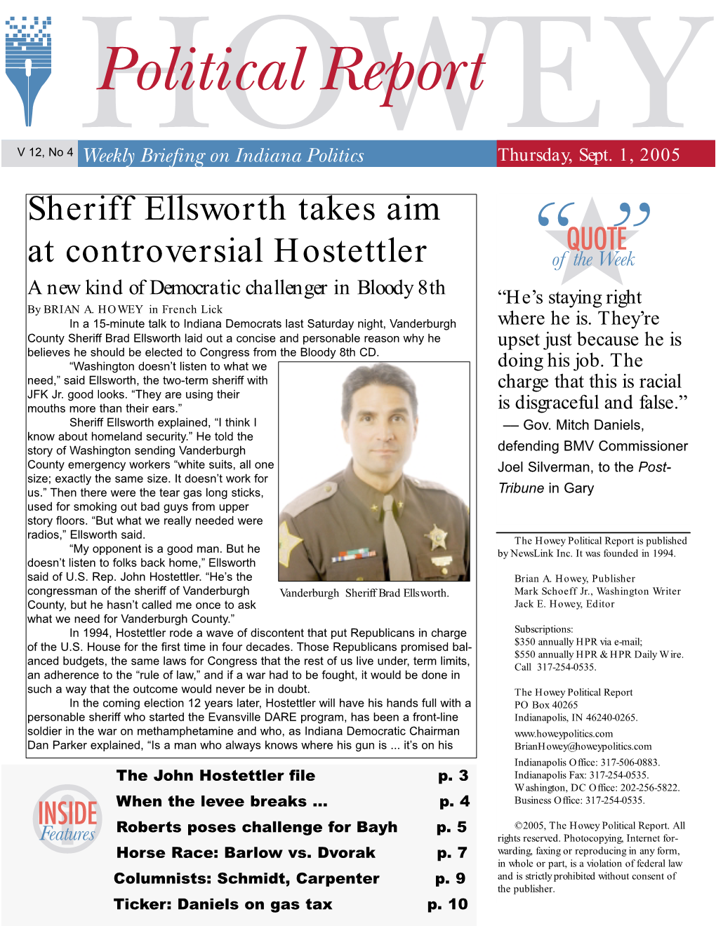 Sheriff Ellsworth Takes Aim at Controversial Hostettler a New Kind of Democratic Challenger in Bloody 8Th “He’S Staying Right by BRIAN A