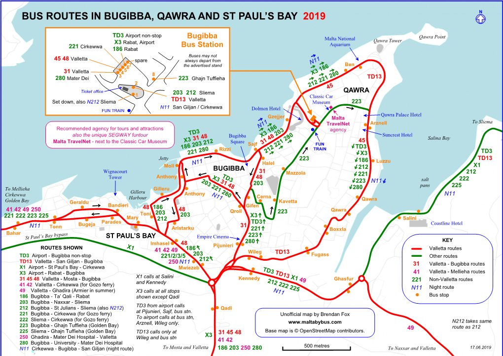 Bus Routes in Bugibba, Qawra and St Paul's Bay 2019