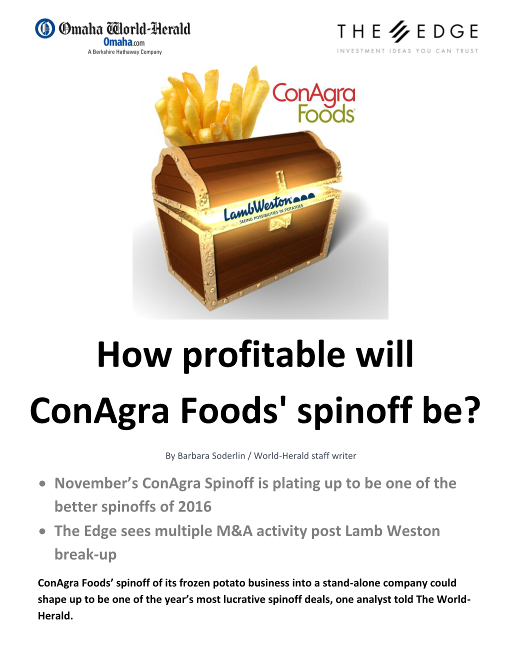 How Profitable Will Conagra Foods' Spinoff Be?