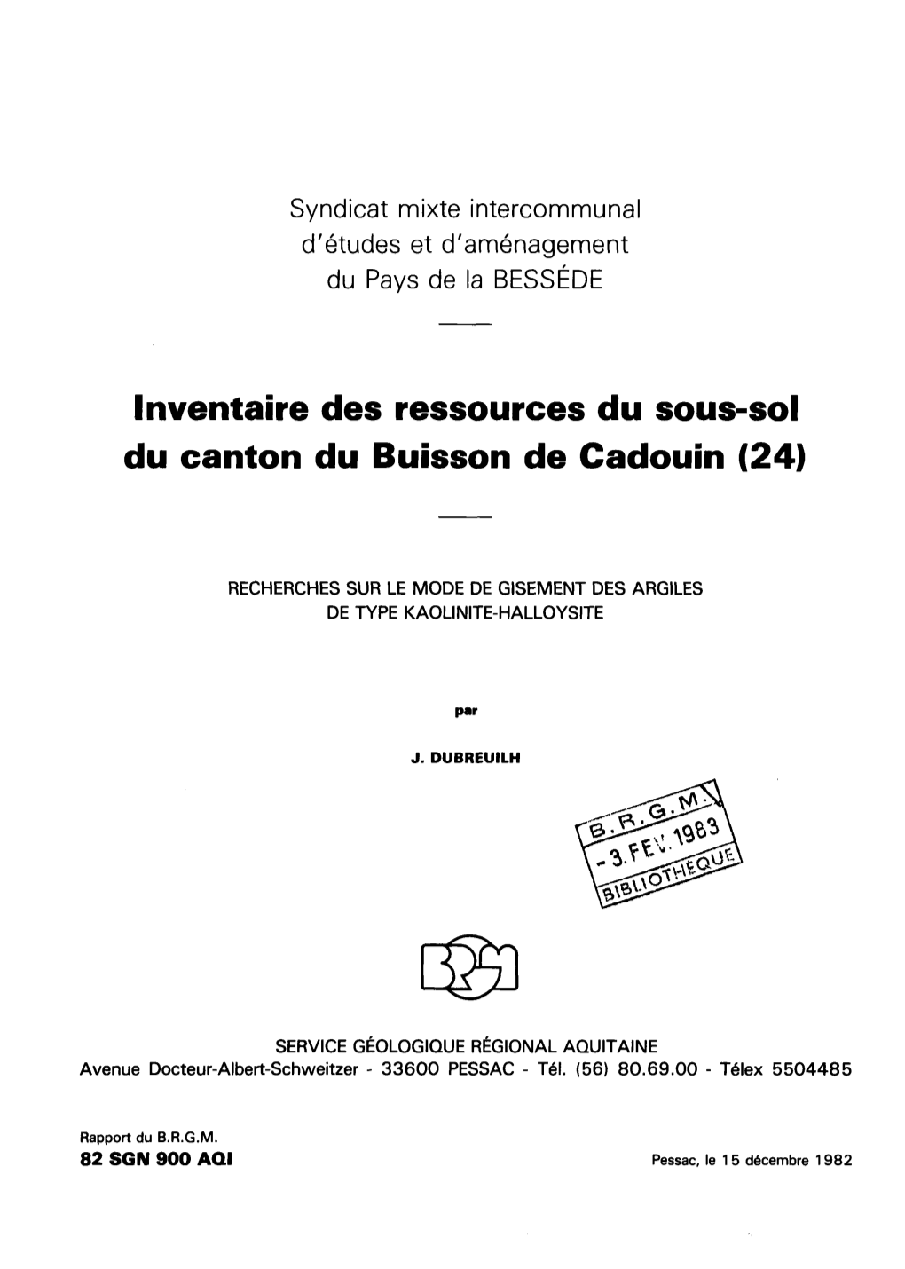 Inventaire Des Ressources Du Sous-Sol Du Canton Du Buisson De Cadouin (24)