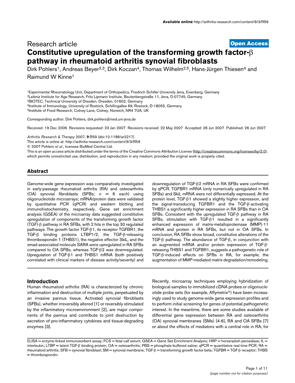 Constitutive Upregulation of the Transforming Growth Factor-Β