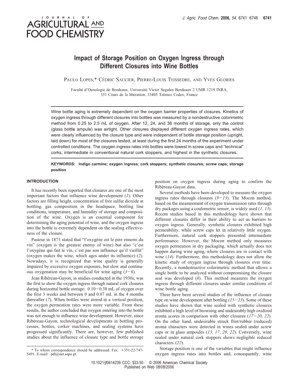 Impact of Storage Position on Oxygen Ingress Through Different Closures Into Wine Bottles