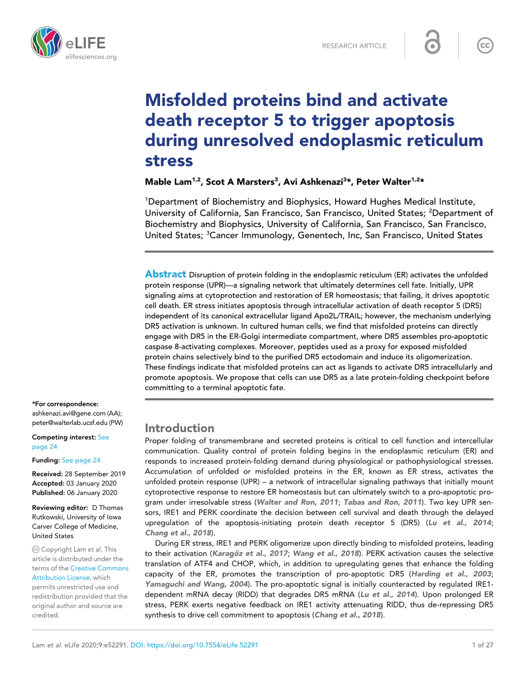 Misfolded Proteins Bind and Activate Death Receptor 5 to Trigger