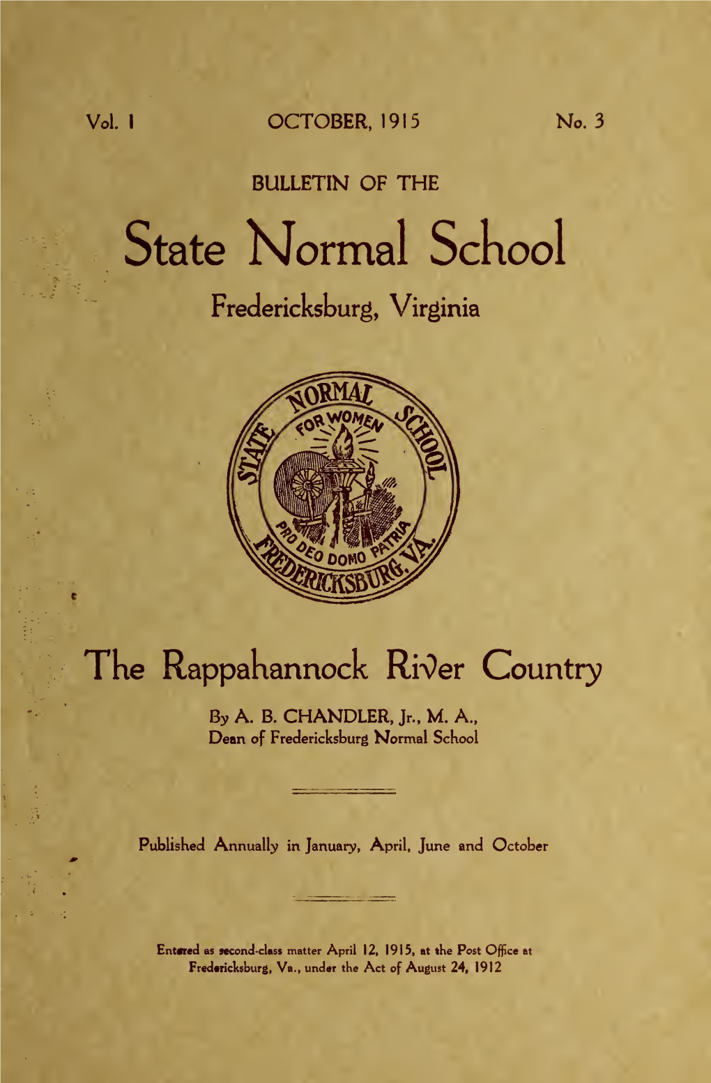 Bulletin of the State Normal School, Fredericksburg, Virginia, October