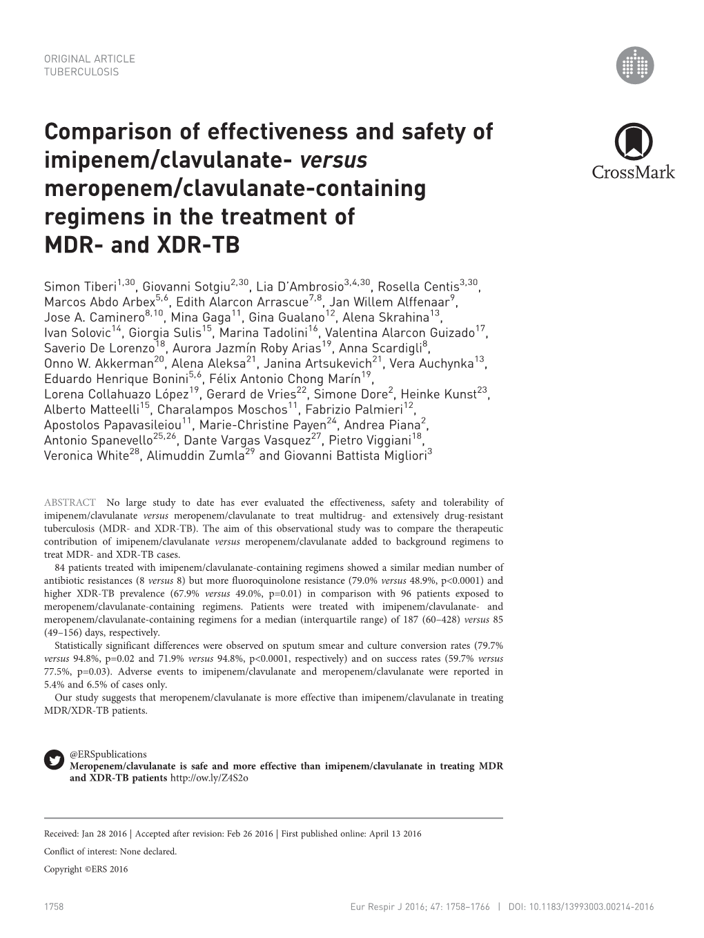 Comparison of Effectiveness and Safety of Imipenem/Clavulanate- Versus Meropenem/Clavulanate-Containing Regimens in the Treatment of MDR- and XDR-TB