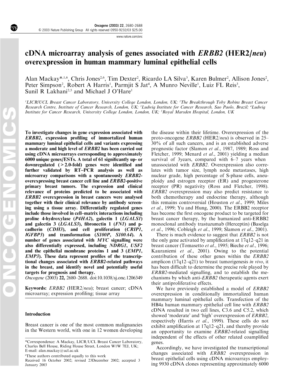 ONCOGENOMICS Mammary Luminal Epithelial Cells