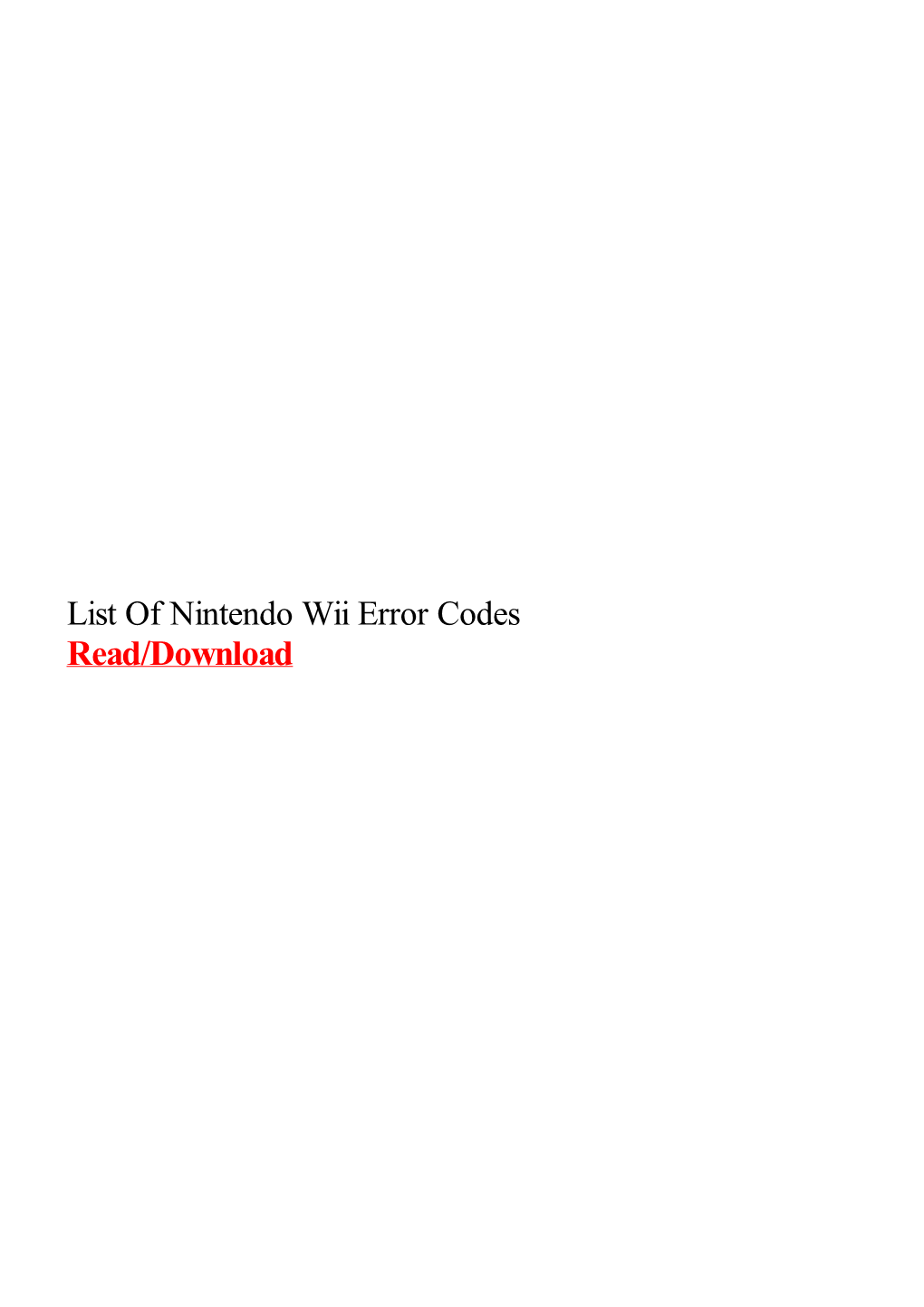 List of Nintendo Wii Error Codes